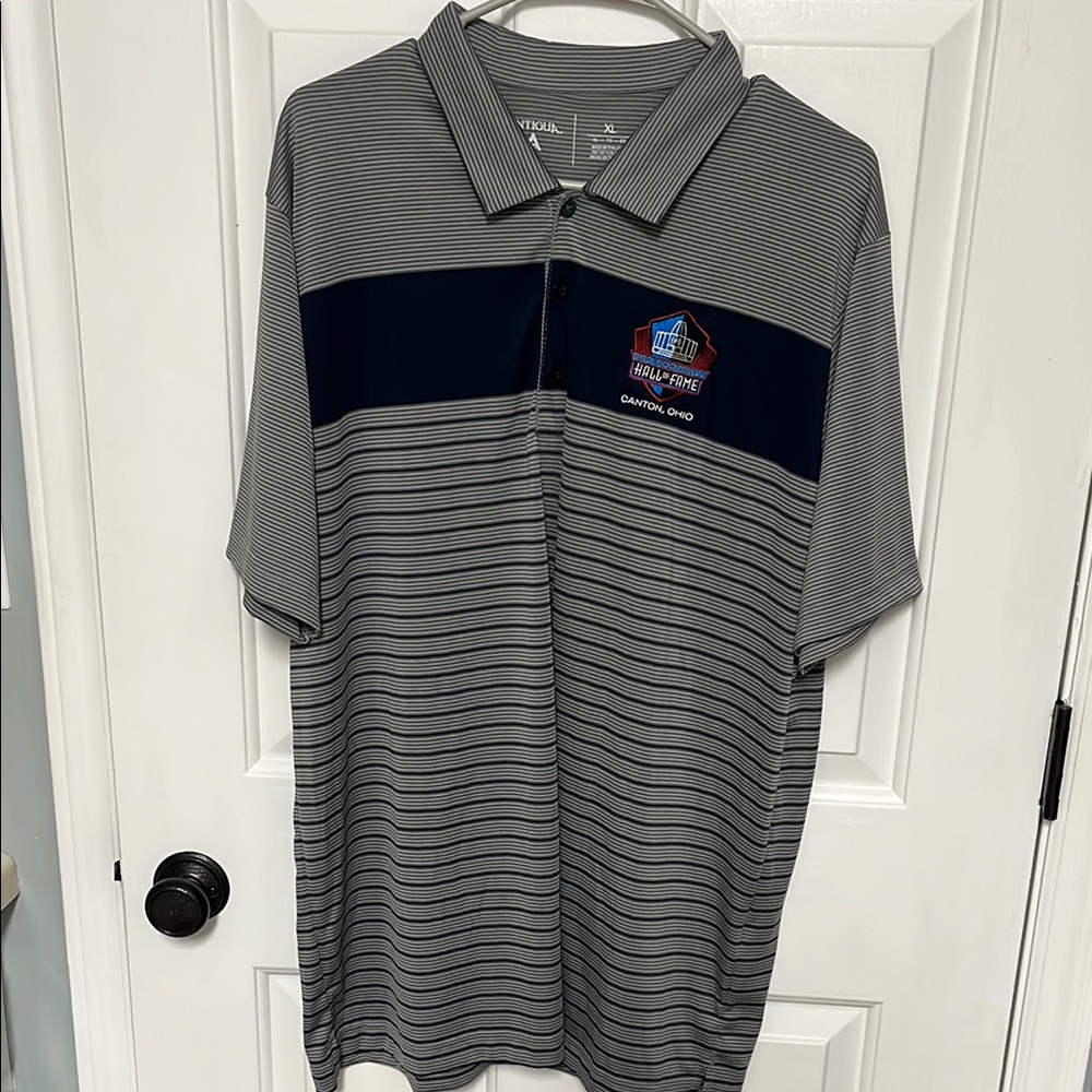 Antigua Gray Polo Shirt with Color Blocking and Stripes